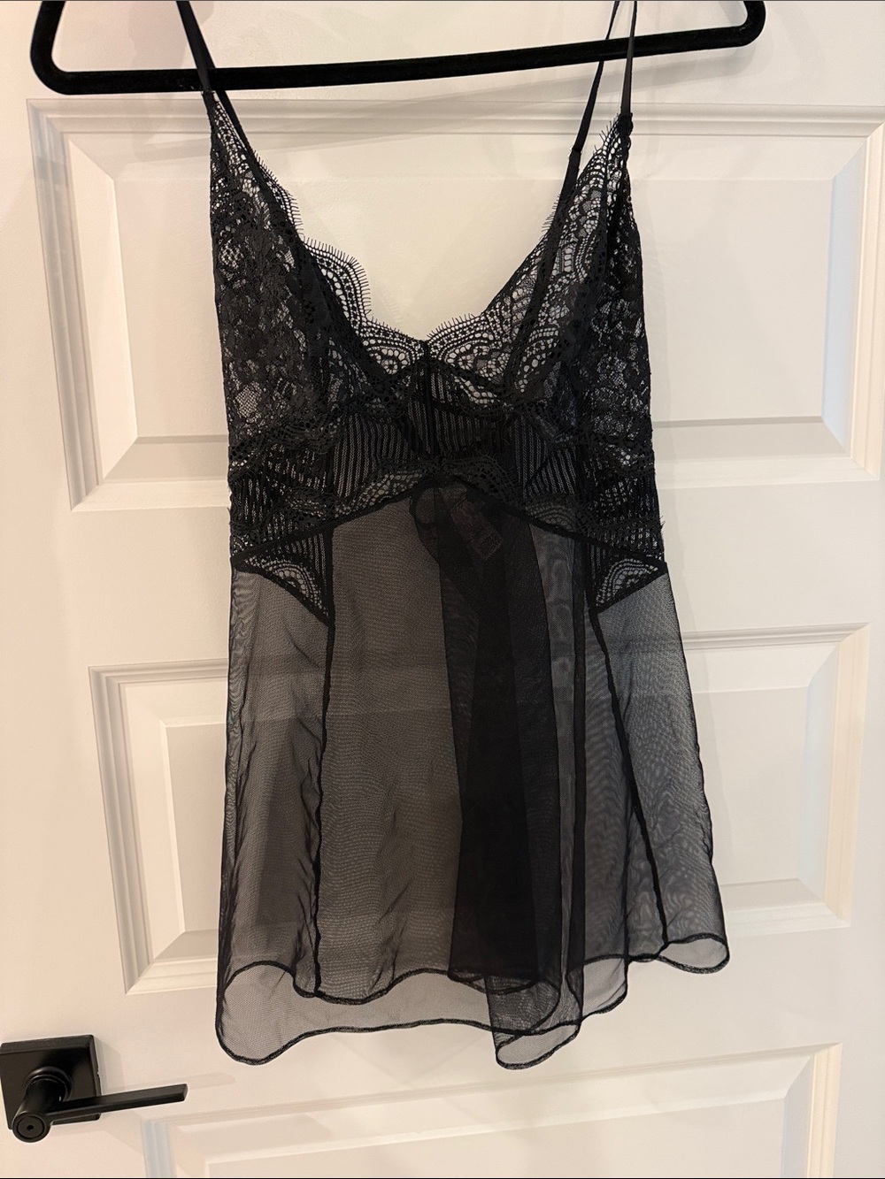 Sheer Lace Chemise Nightdress - Black